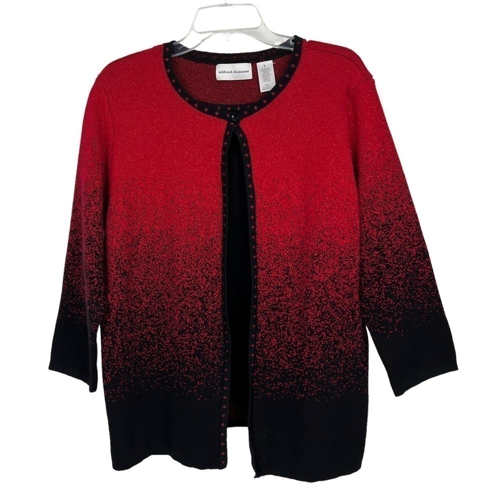 ALFRED DUNNER Women’s Cardigan Sweater Sz Small Red & Black 3/4 Sleeves